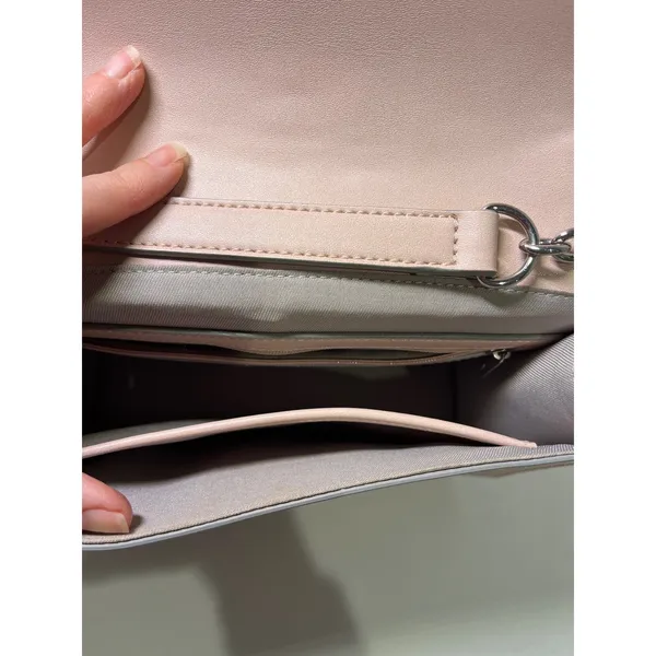 Pale Pink Vegan Faux Leather Chain Strap‎ Crossbody Bag Structured Flap Handbag - Image 8