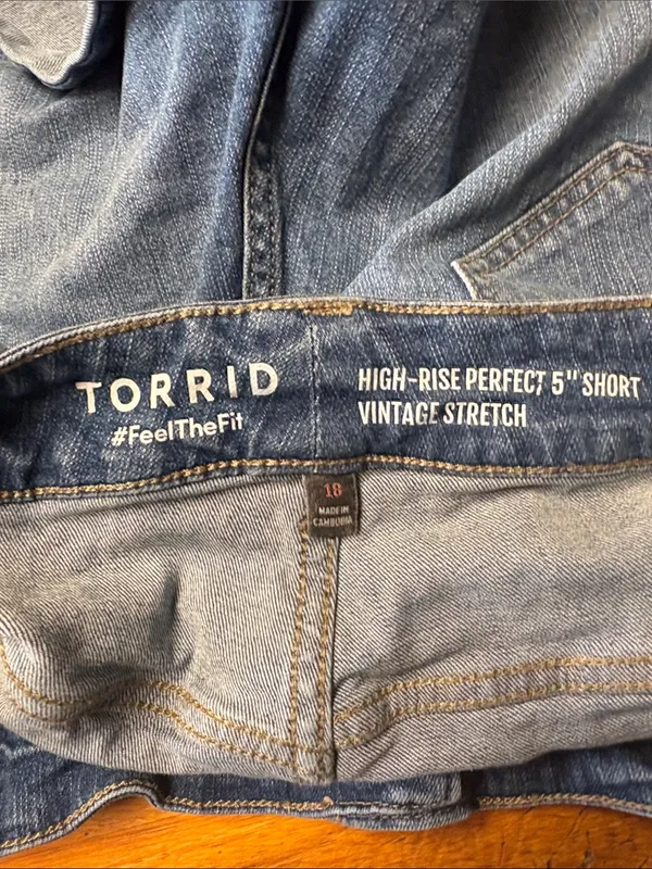 torrid Medium Blue Distressed Roll-Hem Denim Shorts - Image 3