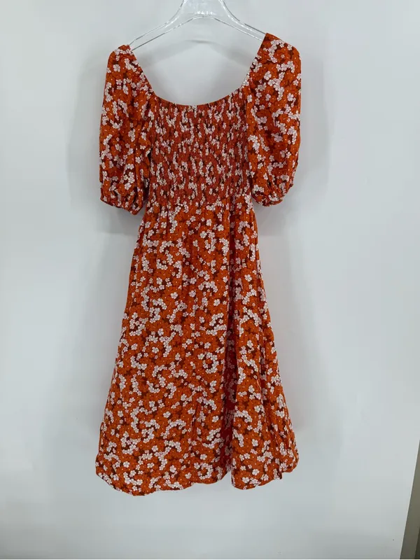 Faithfull The Brand Women's Orange Velika Midi Valencia Floral Dress Size small - Image 3