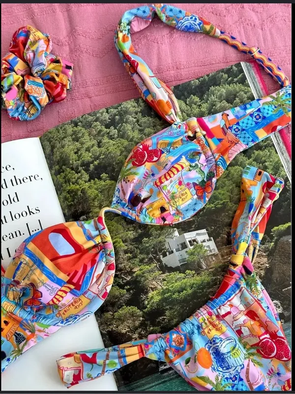 Jimmi Swim Colorful Patterned Bikini Set - Pink & Multicolor sz M NWT - Image 2
