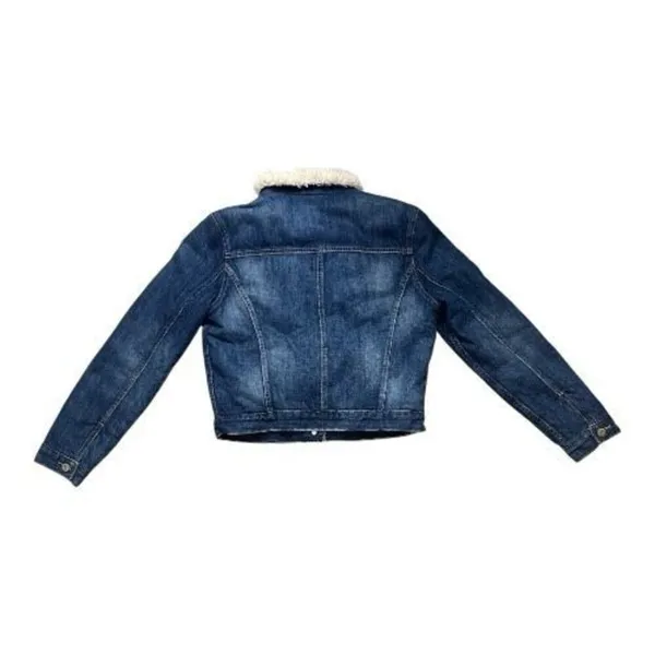 Levi’s Blue Denim Short Jacket Sherpa Lining Women Size M Cotton Button Front - Image 5