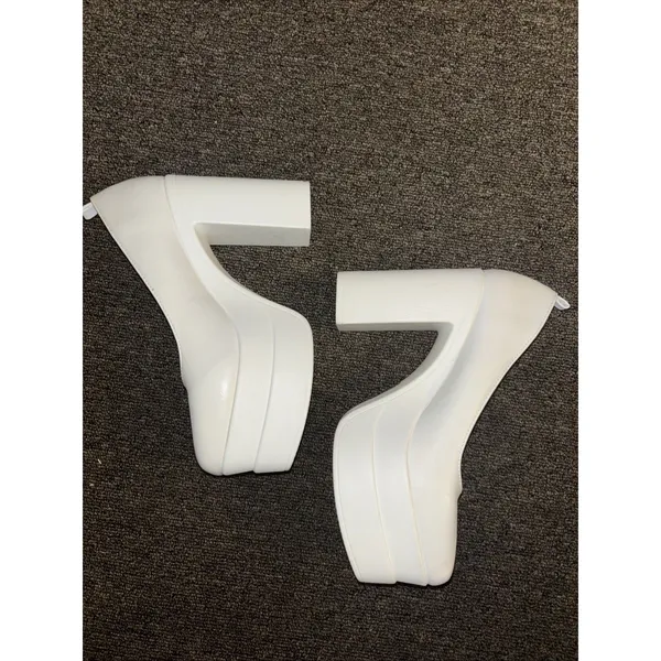Women’s White Chunky Block High Heels Shoes Platform Shoes Pumps 8.5 - Image 4
