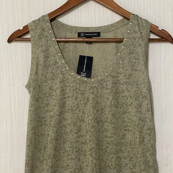 I.N.C. Embellished Scoop Neck Tank Top XS Sage Green NWT Studded Sleeveless - Image 4