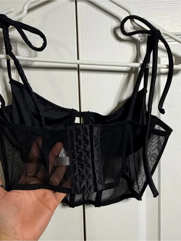 Kat the label Black Mesh Longline Underwire Bralette size small - Image 3