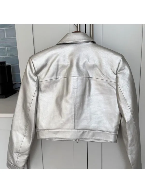 Mango silver cropped faux leather jacket - Image 2