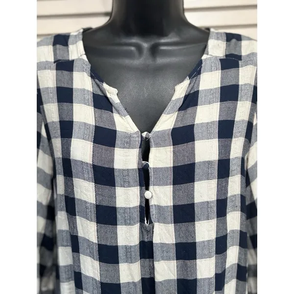 American Eagle Blue/White Plaid Buttons Tiered Long Sleeve‎ Size S Flowy Ruffles - Image 4