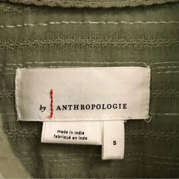Anthropologie pin tuck moss green & metallic shirt dress S‎ - Image 9