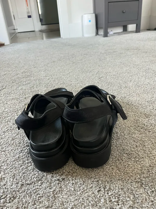 ZARA Sandals Black Leather Flatform - Image 4