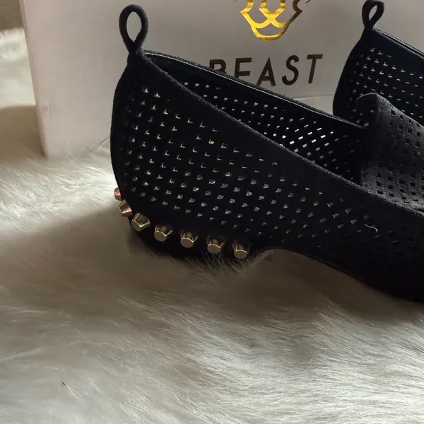 Beast Fashion Black Suede Perforated Studded Loafers NWB - Image 3