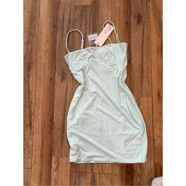 Oh Polly Boutique Mint Bodycon Mini Dress NWT | Spaghetti Strap Ruched Bust - Image 2