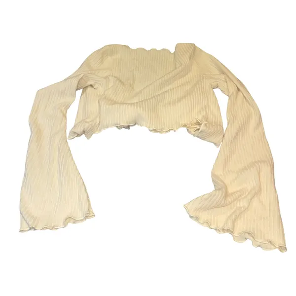 SheIn Y2K Emo Tie Front Shrug XS Cream Balletcore Bell Sleeve Cropped Bolero Coquette - Image 3