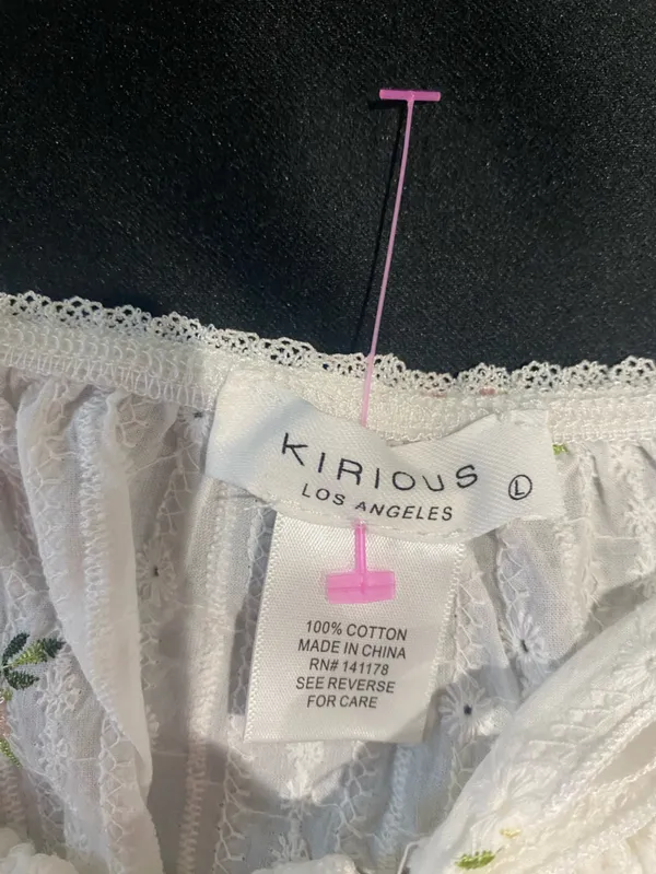 Kirious White Cropped Peasant Top with Pink Floral Embroidery - Image 6