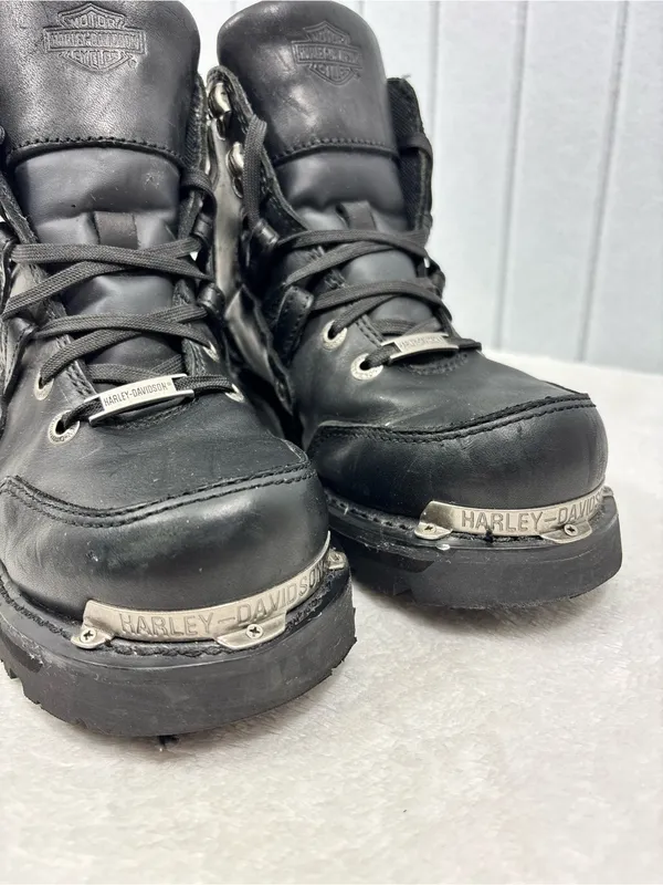 Harley-Davidson Black Leather Lace-Up Motorcycle Boots with Metal Accents Size 9 - Image 3
