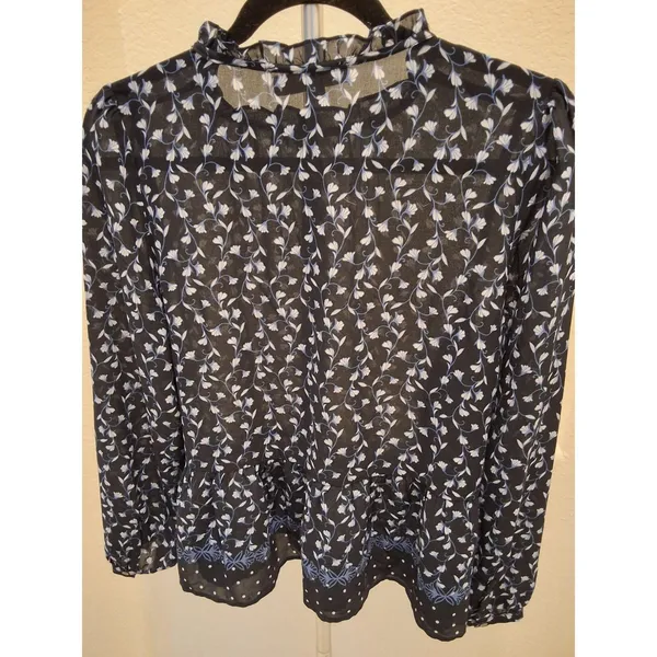 Ann Taylor Loft Size M Navy Blue Floral Peplum Hem Blouse - Image 7