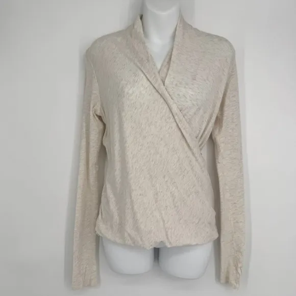 Lululemon Radiant Long Sleeve‎ Wrap Top Size 2 Heathered Beige Thumbholes Active - Image 2