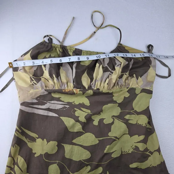BCBGMAXAZRIA Brown Floral Tiered Maxi Dress Silk Lining Open Back Size Medium - Image 8