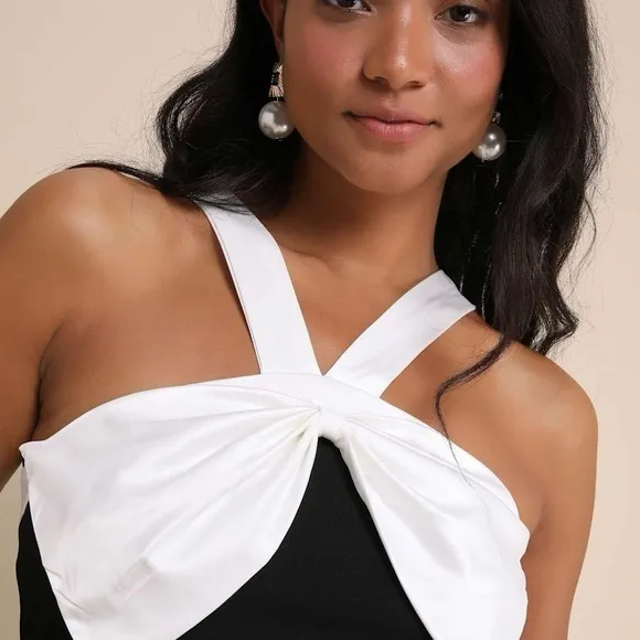 NEW Lulus Luxurious Outlook Black and White Bow Mermaid Maxi Dress - Image 8