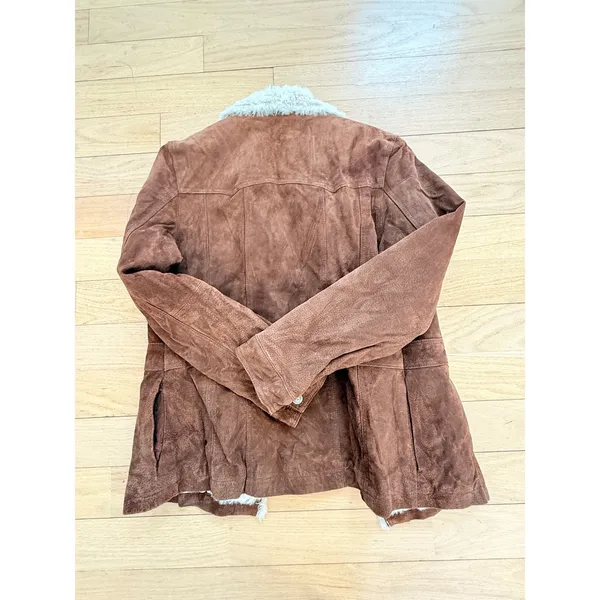 Wilsons Leather Maxima Brown Suede Faux Shearling Trucker Jacket Womens Medium - Image 12