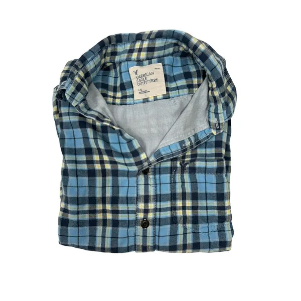 American Eagle Oversized Grunge Plaid Flannel Shirt Women's Large Blue‎ - Image 6