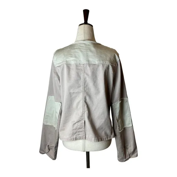 Free People Pink Distressed Button Front Crew Neck Lou‎ Military Jacket Size M - Image 3