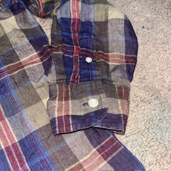 Lauren Ralph Lauren Plaid Button Down Shirt‎ 100% Linen Embroidered Logo Large - Image 5