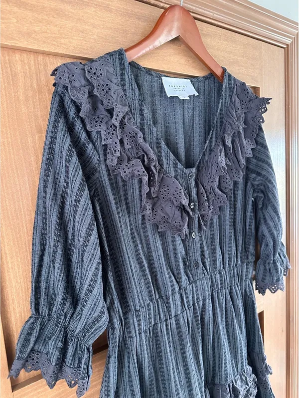The Shirt by Rochelle Behrens The Nicky Ruffle Dress Black Eyelet Women’s Large - Image 12