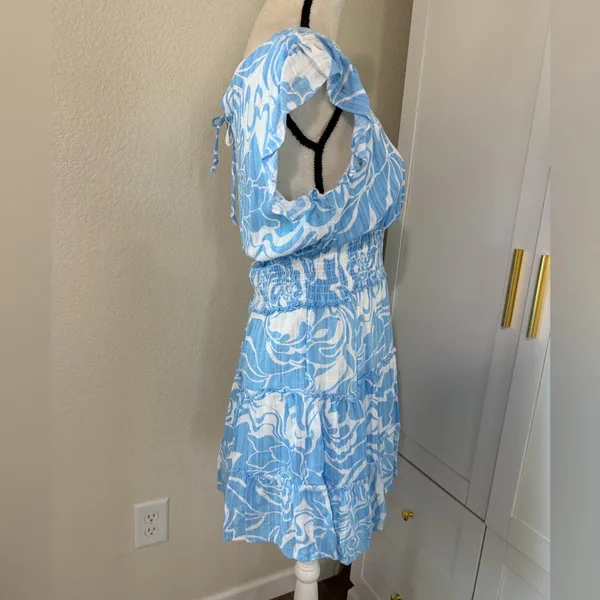 Lily Rose Hi-Neck Smocked Waist Skater‎ Dress, Size Large - Image 5