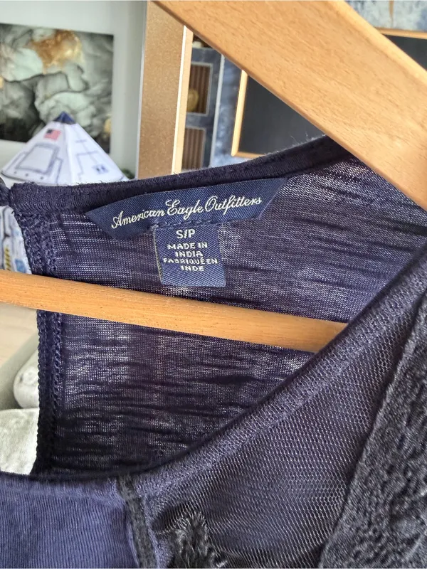 American‎ Eagle Outfitters Navy Blue Sleeveless Ruffled Peplum Top - Image 3