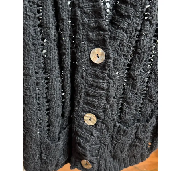 Free People Black Knit‎ Distressed Button Front Short Sleeve Cardigan Sweater - Image 7