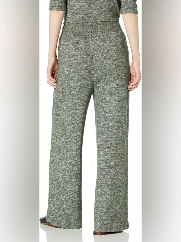 Daily Ritual Women's Relaxed Fit Cozy Knit Pleated Lounge Pant Green Wide Leg S - Image 3