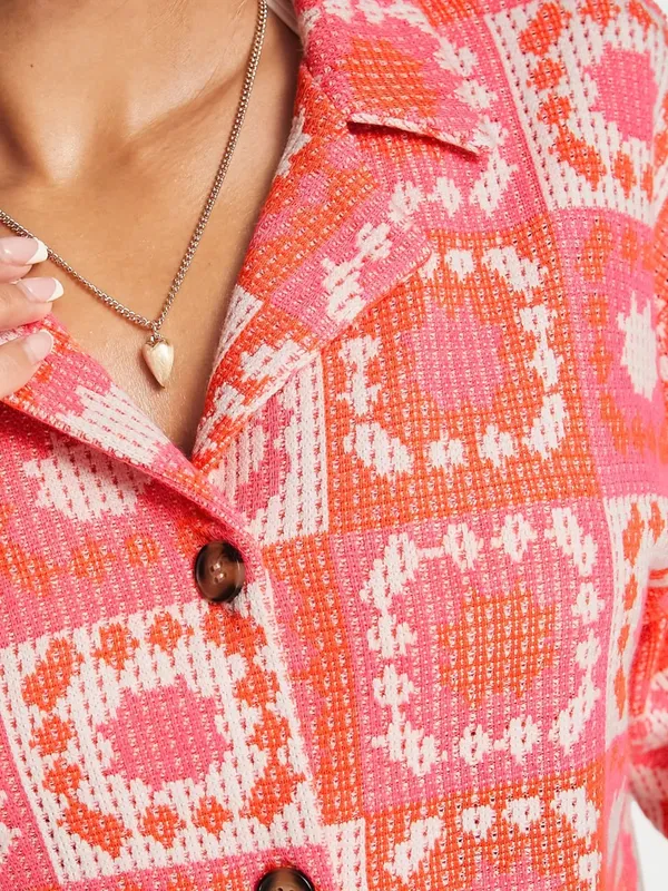 Damson Madder Bessie Wave Crochet Short Sleeve Co-ord Shirt Pink Orange 6 $136 - Image 5