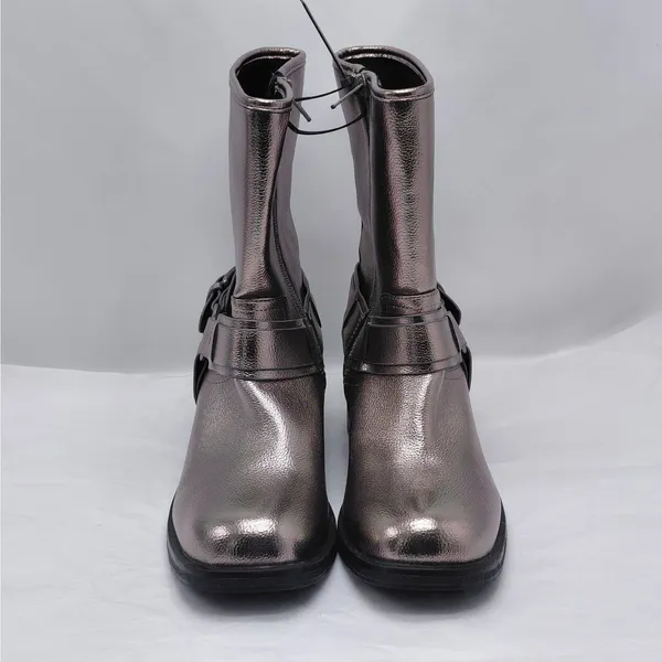 Dolce Vita Armonda Metallic Ankle Boots Womens 6 Silver Buckle Moto Biker Riding - Image 4