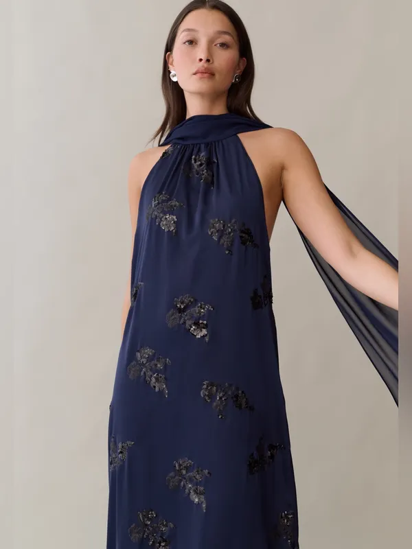 NWT Few Moda Alessia Maxi Dress size Large L midnight sapphire blue sequin o.p.t - Image 4
