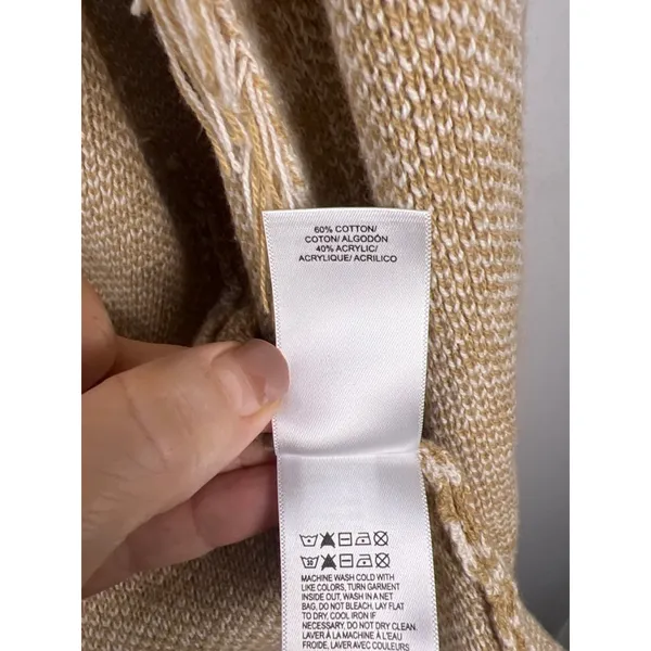 Women's Lucky Brand Tan White Patterned Fringe Cardigan M Boho Festival - Image 4