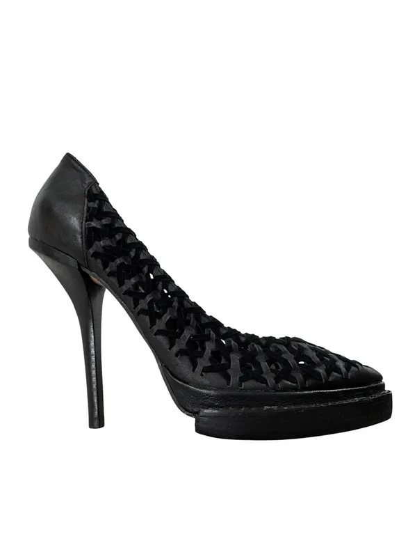 NWT Jeffrey Campbell Black Leather Woven Cutout Platform Stiletto Pumps Size 7 - Image 11