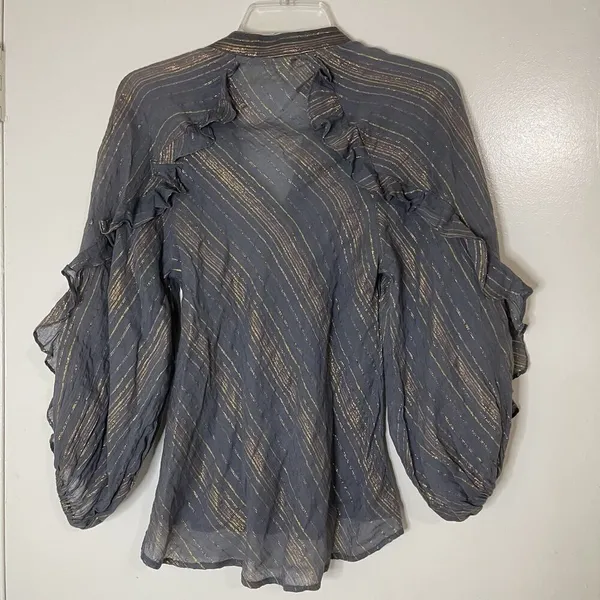 Jen's Pirate Booty blue striped button down shimmer Troubadour Top XS - Image 7