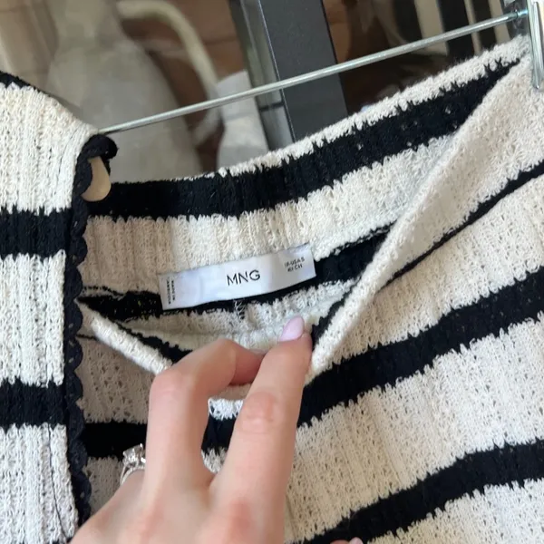 Mango knit set tie front top pants striped white black cream sleeveless long - Image 5