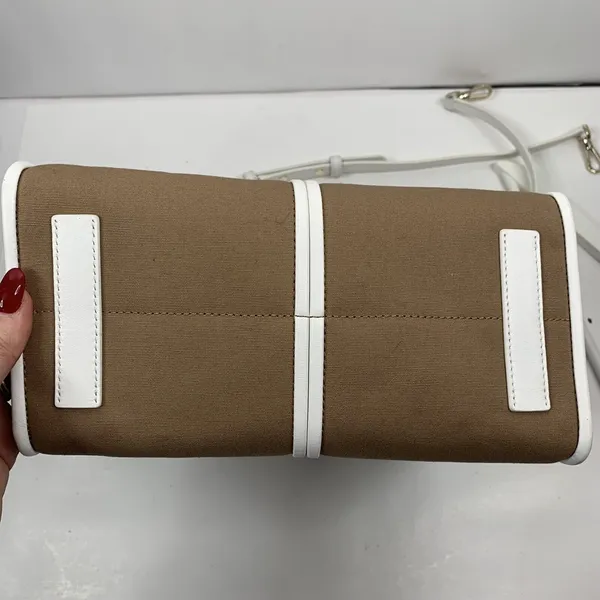 Kate Spade Sam Canvas Satchel Blazer Brown White Leather Trim Shoulder Bag Purse - Image 10