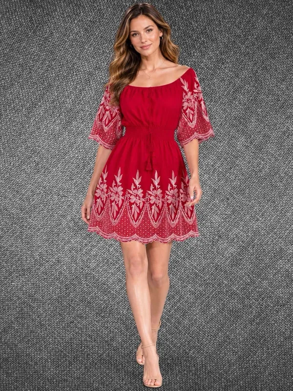 Kindred Embroidered Off-The-Shoulder Boho Mini Dress Size M - Image 3
