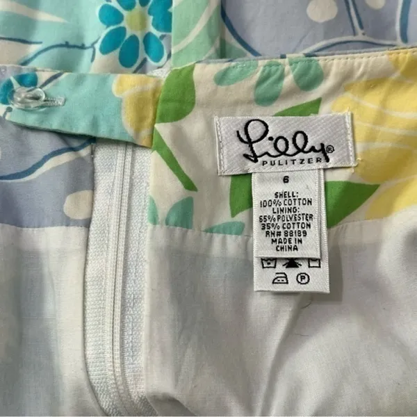 Lilly Pulitzer White Label 6 Light Blue Yellow White King Crab Printed Skirt - Image 4