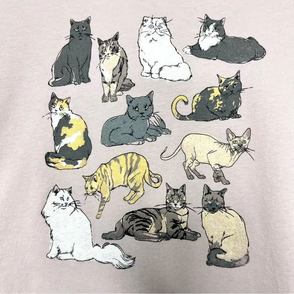 Mighty Fine Cats Short Sleeve T-Shirt - Light Pink Size Large - Image 2