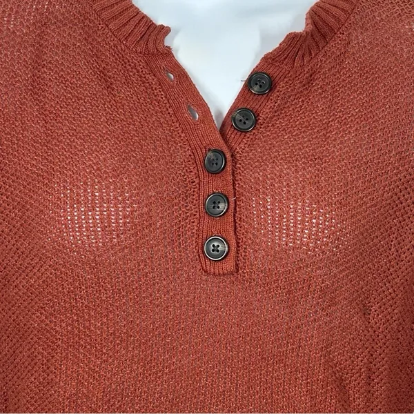 American Eagle Rust Brown Henley Sweater | XS | Relaxed Boyfriend Fit - Image 4