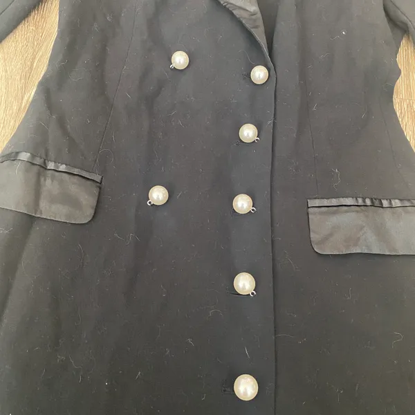 Womens Black Pearl Button Pea Coat - 6 - Image 3