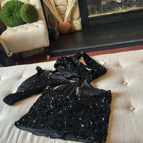 NWT Alglist Black Sequenced Two Piece Cut Out Mini Dress Size Medium - Image 3