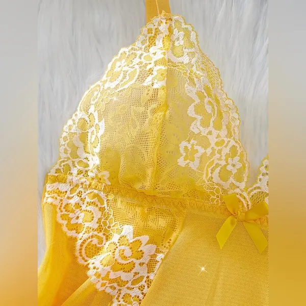 NWT New Fashion Yellow Lace Nightgown Slip Dress Size S - Image 6