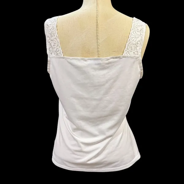 VTG Cinema Etoile L White Lace Yoke Square Neck Camisole‎ Tank Top Bridal Summer - Image 3