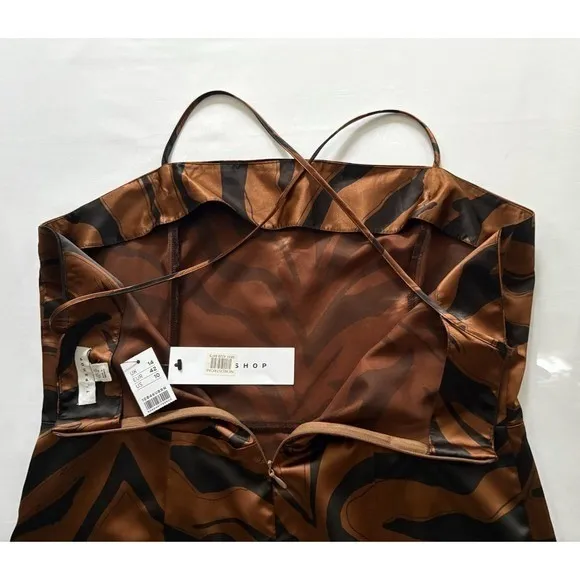 Topshop womens satin‎ Brown/Black Animal print slip dress w/straps 10 NWT - Image 4