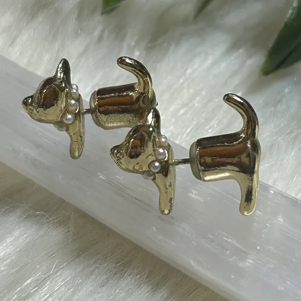 Dog Cat gold tone matte Earrings - Image 3