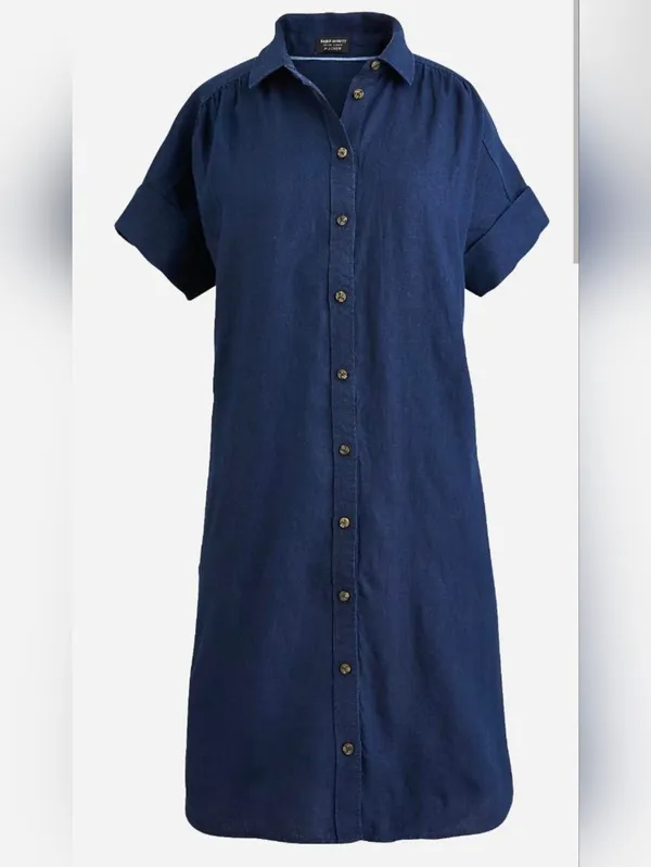 NWT J.Crew Relaxed-fit Short-sleeve Navy Baird McNutt Irish Linen Shirtdress S - Image 2