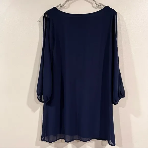 Lulus Shifting Dears Navy Blue Long‎ Sleeve Dress MEDIUM - Image 6